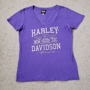 Harley Davidson Tee Ft. Lauderdale FL 2013 Logo V-Neck Rhinestones Purple Sz XL